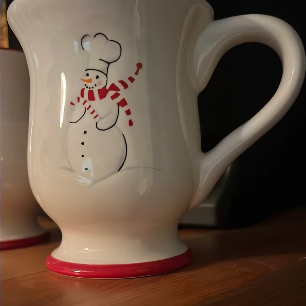 Williams Sonoma White and Red Ceramic Mugs Set